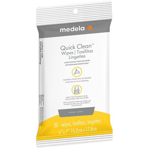 Medela Quick Clean Wipes for On-the-Go Cleaning of Breast Pumps, Accessories, and Various Surfaces, Plant-based, Resealable, 1 Pack of 30