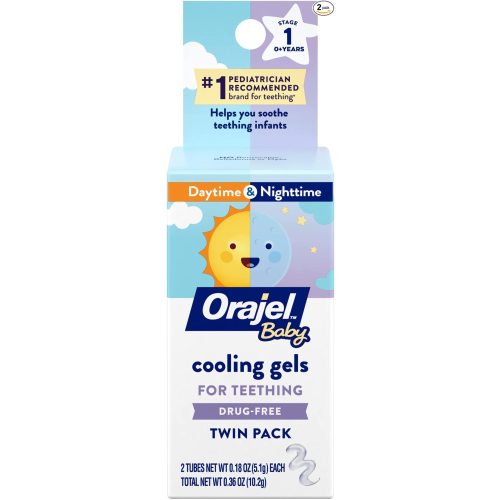 Orajel Baby Daytime & Nighttime Cooling Gels for Teething, Drug-Free, #1 Pediatrician Recommended Brand for Teething*, Two 0.18oz Tubes