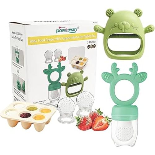Baby Fruit Feeder with Popsicle Mold Cute Teething Toys Silicone Teethers for Babies 3-12 Months for Baby Feeding Gift (GreenB)
