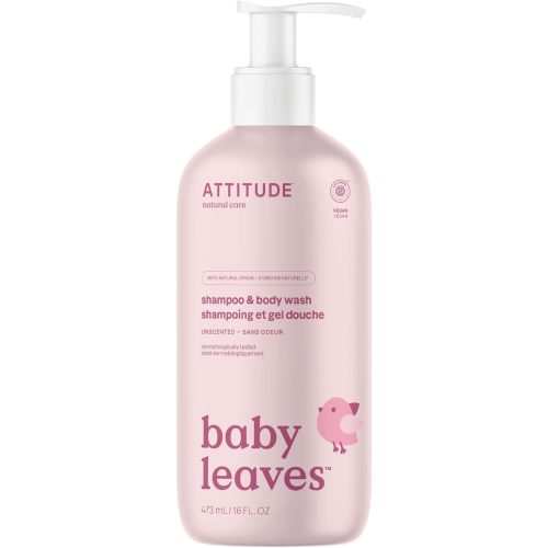 ATTITUDE Baby 2-in-1 Shampoo and Body Wash, Made in Canada, EWG Verified, Dermatologically Tested, Vegan, Unscented, 473 mL