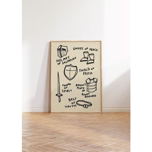 Hand Drawn Christian Print - Armor of God Poster, Ephesians 6:10-18 Artwork (Digital Download)