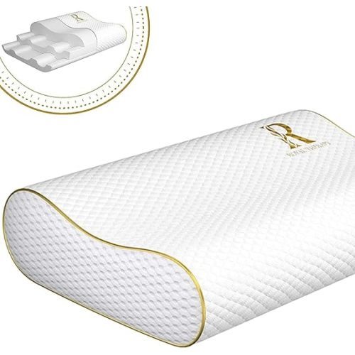 Royal Therapy Memory Foam Pillow, Queen Pillow Neck Pain Relief, Contour Pillow, Pillow for Neck and Shoulder Pain, Neck Pain Pillow, Side Sleeper Pillow, Cervical Neck Pillow, Neck Pillow Sleeping