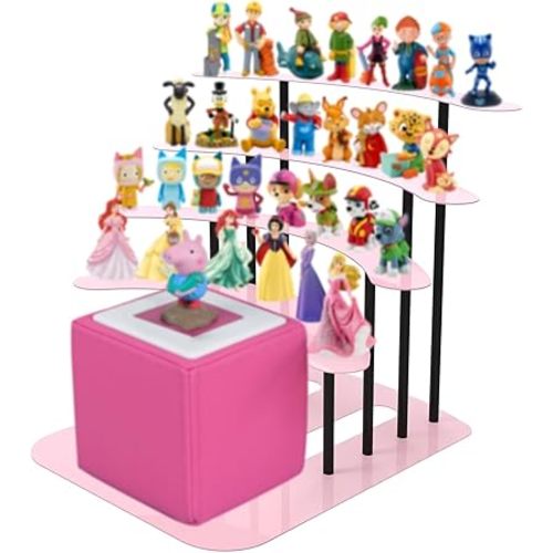 Metal Bracket for Toniebox,Desk Stand for Tonies Figures 20-35 pcs Storage,Metal Display Stage for Toniebox Player,Children's Room Decorations and Gifts (Pink)