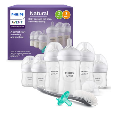 Amazon.com : Philips Avent Natural Newborn Gift Set - 6 Bottles, Soothie Pacifier, Brush | 3x 4oz & 3x 9oz Bottles, 0-3m+, Natural Response, Baby-Controlled Flow, Anti-Colic Valve, BPA-Free, SCD837/04 : Baby