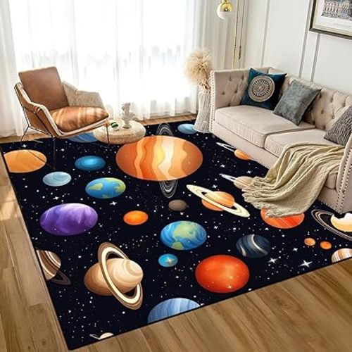 Space Rug for Kids Room Rugs Cartoon Stars Carpet Galaxy Planet Printed Throw Rugs for Boys Children Bedroom Living Room,39 in x 79 in