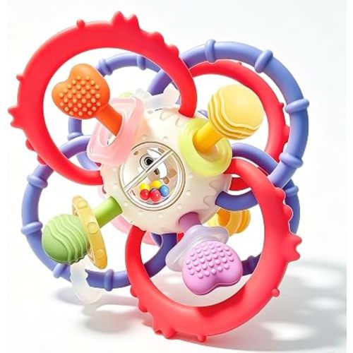 Baby Teething Toys 0-6 6-12 Months, 2-in-1 Silicone Teether Rattle Toys