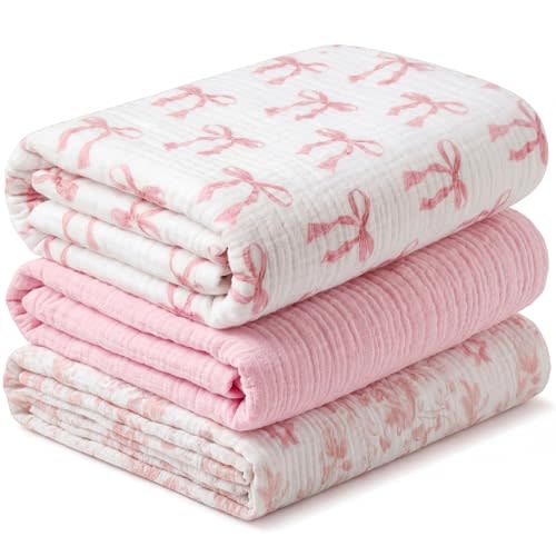 Gilprop Muslin Baby Swaddle Blankets 47x47 Soft Cotton,3 Pcs,Girls' Style
