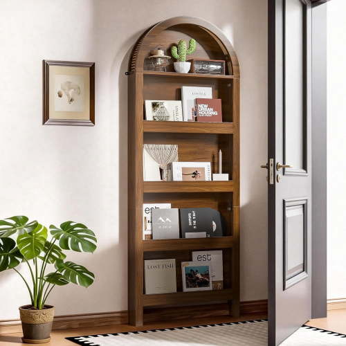 Arched Behind The Door Storage Narrow 5- Tier Open Display Bookshelf Wall Mount Display Rack for Living Room Bedroom