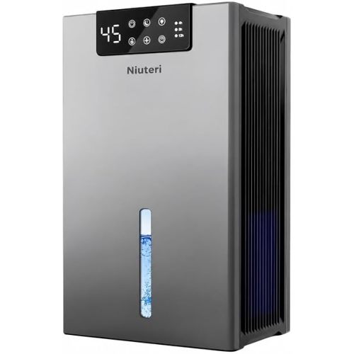 Dehumidifier, 98OZ Dehumidifiers for Home(1000sq.ft), Humidity Display Dehumidifier for Basement Bathroom Bedroom, Auto Shut Off, Washable Filter, Drain Hose, Timer, 7 Ambient Lights, Gray
