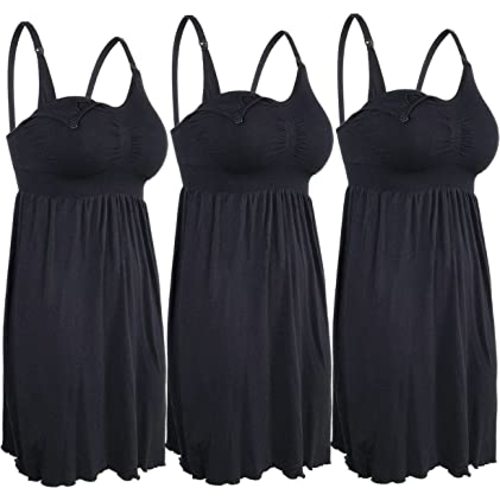 iLoveSIA Nursing Gowns with Built-in Nursing Bra-3-Pack Breastfeeding Night gown-Comfort Soft for Labor Postpartum Hospital