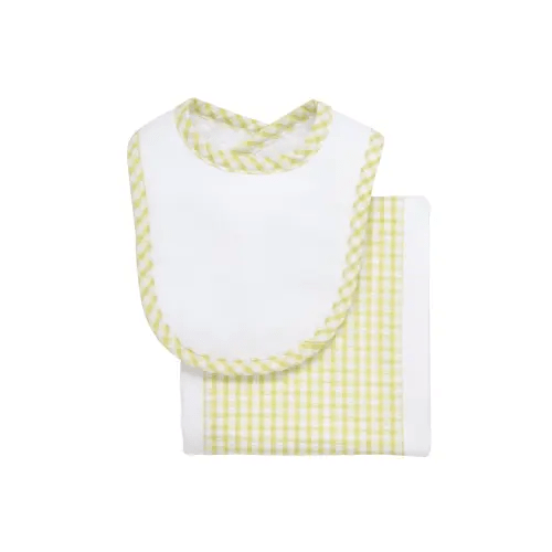 Big Check Drooler Bib & Burp Set, Green