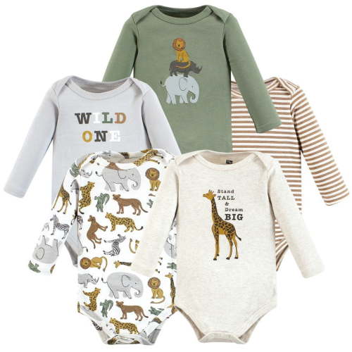 Hudson Baby Cotton Long-Sleeve Bodysuits, 5-Pack, Newborn- 24 Months