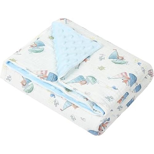 Baby Boys Girls Minky Blanket with Muslin Cotton Front and Dotted Fleece Backing, Soft Nursery Receiving Blankets for Newborn Toddler Crib Stroller Car Seat, Sailboats Sea Explorer