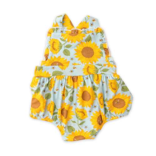 Ruffle Bubble Bib Sunsuit, Sunflowers Blue
