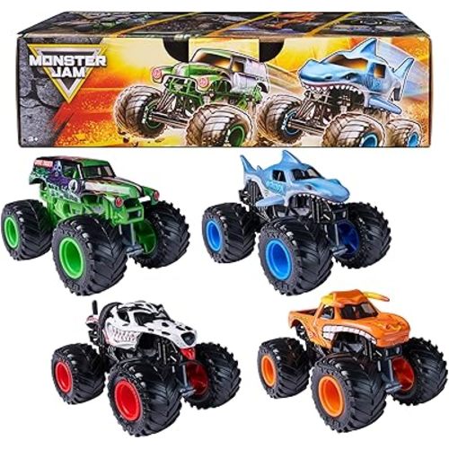 Monster Jam, All Stars 4-Pack Monster Trucks, Official Grave Digger, Megalodon, Dalmatian and El Toro Loco 1:64 Scale, Kids Toys for Boys Ages 3 and up