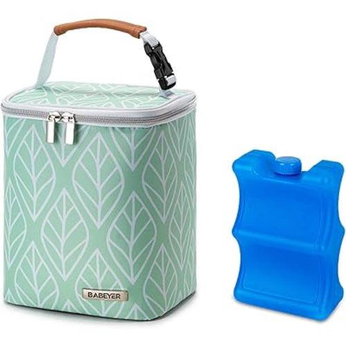 Breast Milk Cooler Bag with Ice Pack Fits 4 Baby Bottles Up to 9 Ounce, Baby Bottle Bag for Nursing Mom Daycare-Green