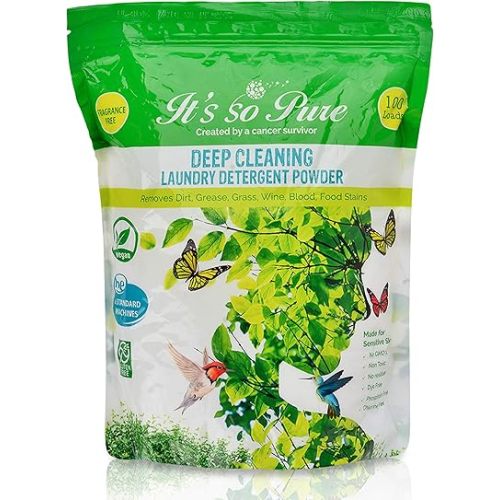 It’s So Pure All Natural Laundry Detergent Powder – Deep Cleaning, Removes Dirt, Grease, Stains – Non-toxic, Vegan, Fragrance Free Laundry for Sensitive Skin, HE Compatible (100 Loads)