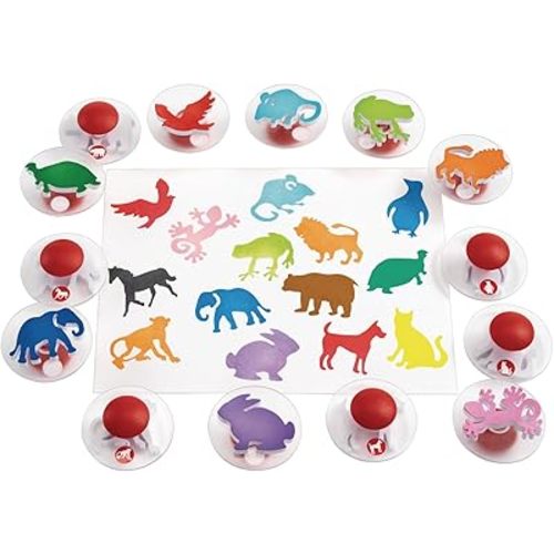 Colorations Easy Knob Grip Stamper Animal Stamps, Jungle, Domestic, Tropical, 14 Stamps, , 2 inches x 3 inches, Storytelling, Card Making, Decorating, Educational, Learning, Biology