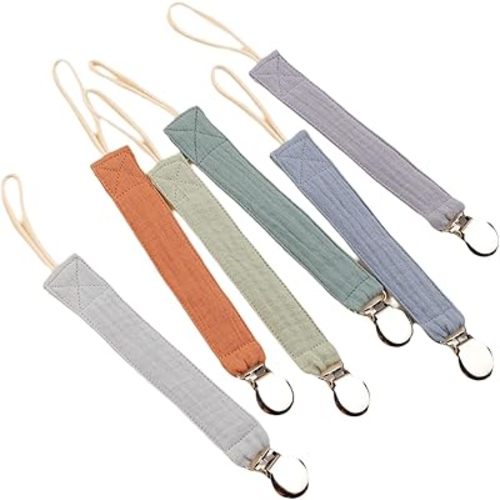6pcs Baby Clip Chain Holder Toddler Newborns Teether Clip Cotton Soother Chain Strap Accessory