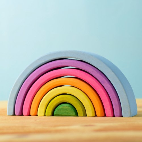 Small Rainbow Wooden Stacker Toy | Handmade Montessori-Inspired Play for Kids | Made with Organic Wood by Bumbu Toys