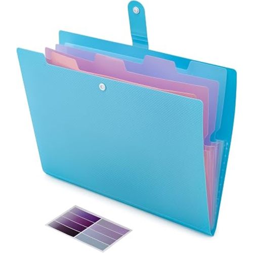 NAFY Colorful Expanding File Folder, 5 Pockets Folder with Colored Labels Portable Weave Pattern Accordion File Folder A4 Letter Size Project Organizer Document Folder for Office School (Blue)