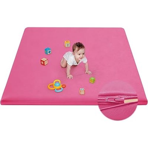 Waterproof Baby Play Mat for Floor Memory Foam 50 * 50 Cushion Playpen Playmat Tummy Time Crawling Mat Nursery Rug Thick Pad Create Soft & Safe Area for Infants,Toddler,Kids,Hot Pink