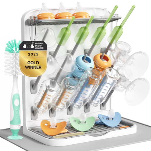 Lifewit 15-Hooks Baby Bottle Drying Rack with Drain Mat & Brush, BPA Free | Vertical Bottle Storage Organizer, Stand-Up Dryer Holder for Pacifiers, Pump Parts, Baby Stuff, Newborn Essentials