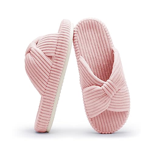 Chantomoo Slippers for Women Memory Foam House Bedroom Corduroy Bow Crossbands Slide Slipper Shoes Comfy Trendy Gift Slippers