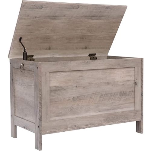 HOOBRO Toy Box, Retro Wooden Look Storage Chest with Safety Hinge, Entryway Storage Bench Supports 220 lb, 29.9 x 15.7 x 18.9 Inches Toy Chest Organizer, Easy Assembly (Greige) BG75CW01G1