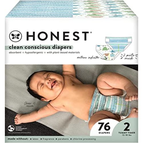 Amazon.com: The Honest Company Clean Conscious Diapers | Plant-Based, Sustainable | Turtle Time + Dots & Dashes | Club Box, Size 2 (12-18 lbs), 76 Count : Baby