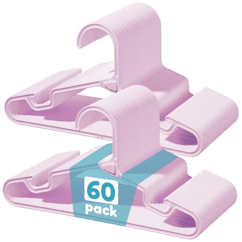 Vtopmart 60 Pack Kids Hangers, 11 inches Baby Clothes Hangers for Closet, StackFit Interlocking Toddler Hanger for Pants, Dress, Skirt, Space-Saving Children Hangers with Non-Slip Shoulder Grooves