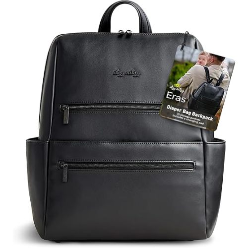 Itzy Ritzy Eras Diaper Bag Backpack – Large Capacity Sleek Daddy Diaper Bag for Men Featuring Neutral Design, 15 Pockets, Changing Pad, Stroller Straps, and Comfortable Backpack Straps, Black