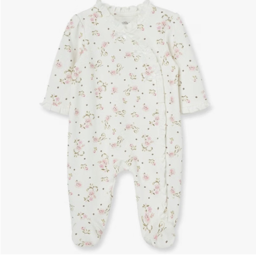 Little Me Clothes for Baby Girls 100% Cotton Scratch-Free Tag Footed One-Piece Romper and Hat Sleeper Set
