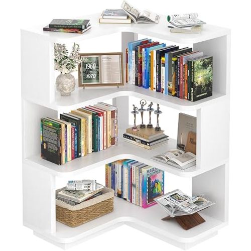 Corner Book Shelf, 4-Shelf L Shaped Corner Bookshelf with Baffle