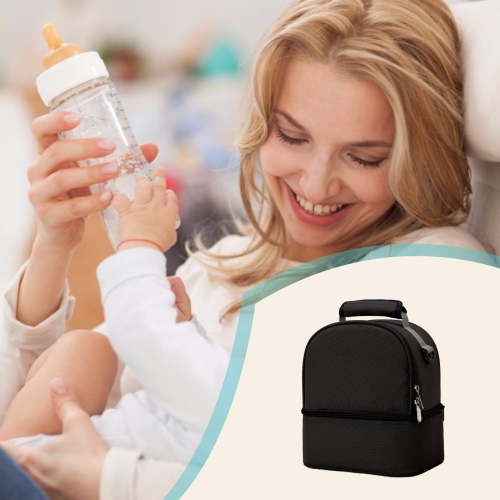 Lilgiuy Breastmilk Bottles Cooler Bag with Ice Pack, Nylon Breast Pump Bag Backpack with Cooler Compartment ,Double Layer Breast Pump Carrying Bag for Nursing Moms