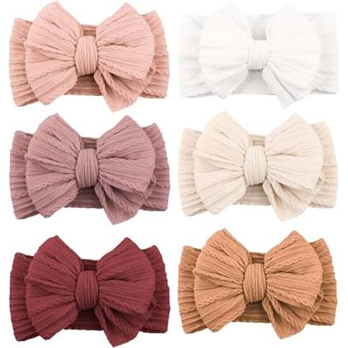 Amazon.com: Niceye 6 Pack Baby Girl Headbands with Bows, Soft Stretchy Nylon Bands | Large Bows with Knit Texture, Handmade Hair Accessories for Newborn Infant Toddler Girls, Daily Wear & Photoshoots