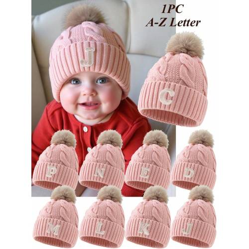 1PC Baby A-Z Letter Knitted Caps Baby Girls Hat Single Pom Kids Beanie Cap Infant Accessories Children Hats Elastic 0-3Y Toddler Girl Boy Hat | SHEIN USA