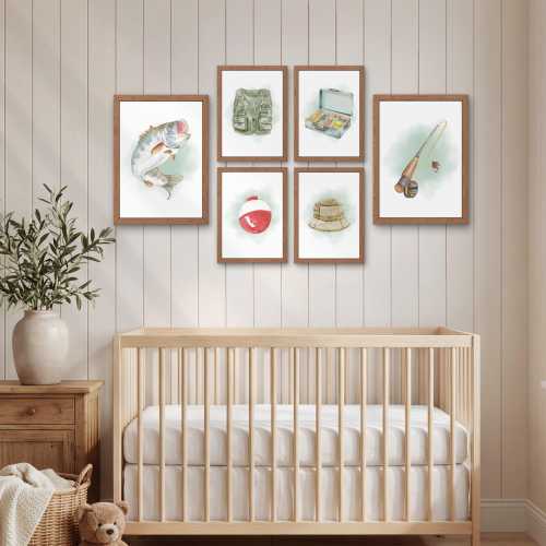 Fishing Nursery Prints, Set of 6 Lake House Decor, Baby Boy Art (Instant Download)