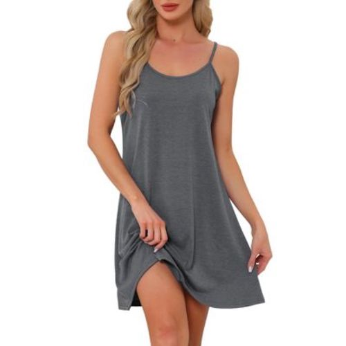 cheibear Women's Elegant U-Neck Sleeveless Lounge Dress Spaghetti Strap Tank Pajamas Nightgown Large Melange Grey