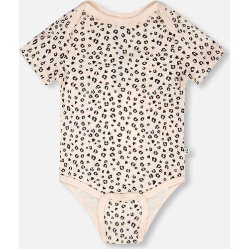 Evolutive Organic Cotton Jersey Onesie, Peach Animal Print - Deux par Deux | Maisonette