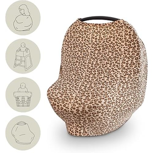 mushie Baby Car Seat Canopy Cover | Breathable & Stretchy Multi Use Cover for Breastfeeding, Nursing, High Chair, Shopping Cart, Strollers (Leopard)