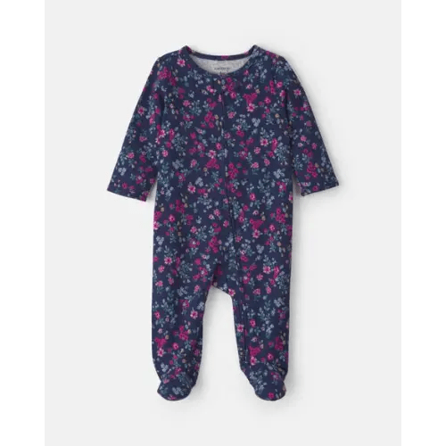 Baby Girl Floral 100% 2-Way Zip Cotton Sleep & Play Pajamas - Navy | Carter's