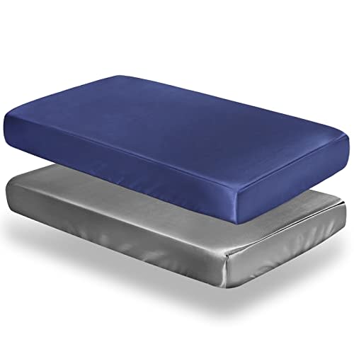 SiinvdaBZX 2 Pcs Satin Crib Sheets for Boys, Silky Soft Crib Fitted Sheets for Standard Crib and Toddler Mattress (Grey & Navy, 52 x 28 x 8In)