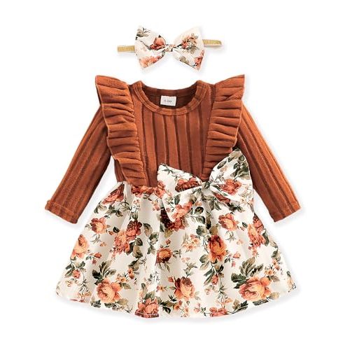 Ichigobaby Baby Long Sleeve Fall Dress Baby Girl Clothes Ruffle Toddler Casual Dress Infant Cute Clothes Winter Outfits