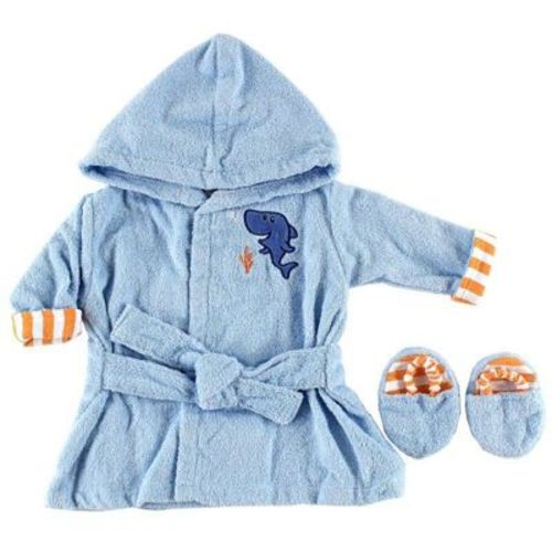Luvable Friends Baby Boy Cotton Terry Bathrobe, Blue Sea, One Size