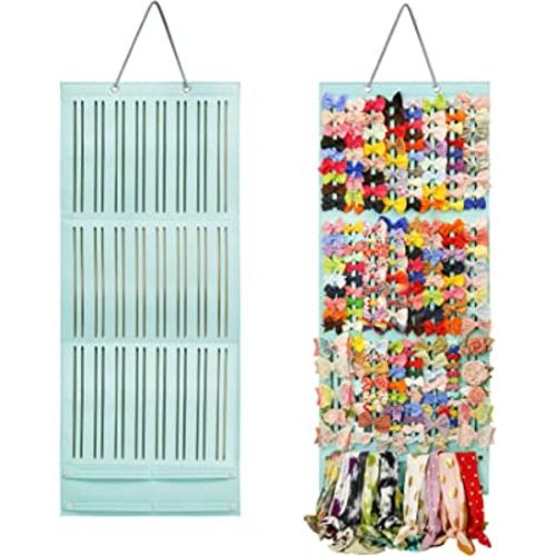 PACMAXI Baby Girl Hair Bows Holder, Hair Clips Storage Hanger For Ribbons, Hair Bows Organizer, Baby Hair Clip Storage Display Sturdy Stand, Wall Hanging for Girl Room (Mint Green, Large)