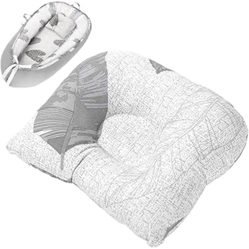 Baby Lounger Cover Pillow for Newborn 0-24 Months, Portable Infant Lounge Nest in Floor for Boy Girl, Grey Foldable Organic Babies Pillows for New Born Travel Essential (Leaves1)