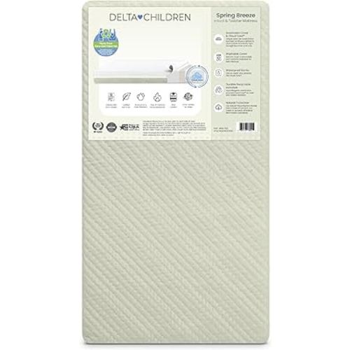 Delta Children Spring Breeze Mattress - Breathable Baby Crib & Toddler Mattress with Cloud Core - Machine Washable Cover - GREENGUARD Gold – Waterproof