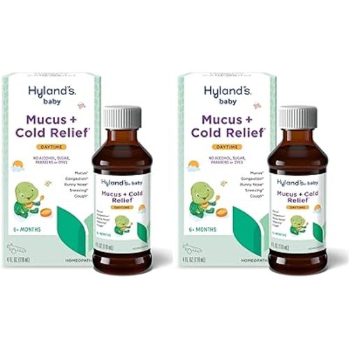 Hyland's Baby Mucus and Cold Relief, Daytime Baby Medicine, Infant Cold and Cough Remedy, Decongestant, 4 Fluid Ounce (Pack of 2)