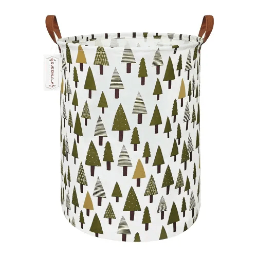 QUEENLALA Large Storage Basket,Laundry Hamper/Bathroom/Home Decor/Collapsible Round Storage Bin,Boys and Girls Hamper/Boxes/Clothing(Green forest)